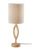 28" Natural Solid Wood Round Table Lamp With Beige Drum Shade