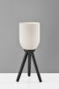 23" Black Solid Wood Tripod Table Lamp With White Ribbed Glass Shade