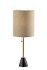 28" Black and Gold Marble and Metal Table Lamp With Beige Drum Shade