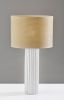 29" White Ceramic Cylinder Table Lamp With Beige Drum Shade