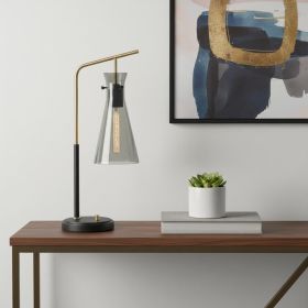 24" Black and Gold Metal Desk Lamp With Light Gray Cone Shade