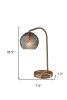 19" Antiqued Brass Metal Desk Lamp With Light Gray Swirl Globe Shade
