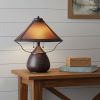 17" Rust Metal Two Light Round Table Lamp With Amber Empire Shade