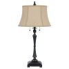31" Black Metal Two Light Candlestick Table Lamp With Beige Empire Shade