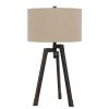32" Charcoal Metal Tripod Table Lamp With Tan Drum Shade