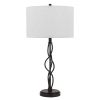 30" Black Metal Candlestick Table Lamp With Off White Drum Shade