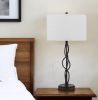 30" Black Metal Candlestick Table Lamp With Off White Drum Shade