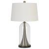 29" Clear Metal Table Lamp With White Empire Shade