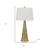 27" Antiqued Brass Metal Geometric Table Lamp With White Empire Shade