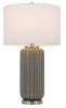 29" Gray Metal Cylinder Table Lamp With White Drum Shade