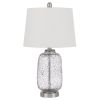 24" Nickel Metal Cylinder Table Lamp With White Empire Shade