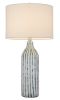 30" Gray And Aqua Glass Table Lamp With White Drum Shade