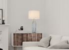 30" Gray And Aqua Glass Table Lamp With White Drum Shade