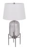 33" Nickel Glass Round Table Lamp With White Empire Shade