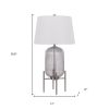 33" Nickel Glass Round Table Lamp With White Empire Shade