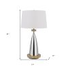31" Brown Metal Geometric USB Table Lamp With White Empire Shade