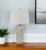 28" Nickel Glass Novelty Table Lamp With White Empire Shade