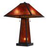 24" Burnt Orange Metal Two Light Table Lamp With Amber Square Shade