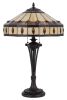 26" Black Metal Two Light Candlestick Table Lamp With Ivory and Red Dome Shade