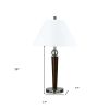 29" Nickel Metal Geometric USB Table Lamp With White Empire Shade