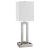 24" Nickel Metal Desk Usb Table Lamp With White Drum Shade