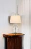 30" Clear Metal Table Lamp With Off White Drum Shade