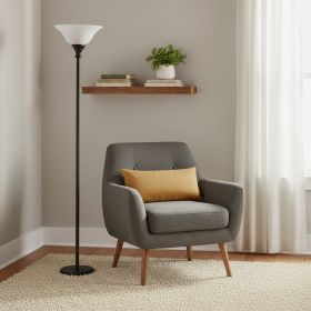 71" Black Torchiere Floor Lamp With Black Glass Dome Shade