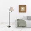 60" Bronze Swing Arm Floor Lamp With Beige Fabric Empire Shade
