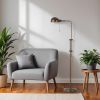 58" Rust Metal Adjustable Swing Arm Floor Lamp With Rust Metal Dome Shade