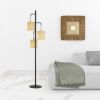 72" Bronze Three Light Traditional Shaped Floor Lamp With Beige Drum Shade
