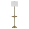62" Brass Tray Table Floor Lamp With White Square Shade