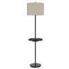 62" Bronze Tray Table Floor Lamp With Beige Drum Shade