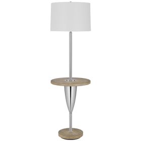 61" Chrome Tray Table Floor Lamp With White Square Shade