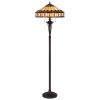 61" Bronze Two Light Traditional Shaped Floor Lamp With Purple and Ivory Abstract Tiffany Glass Empire Shade