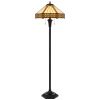 60" Bronze Two Light Traditional Shaped Floor Lamp With Orange and Ivory Abstract Tiffany Glass Empire Shade