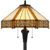 60" Bronze Two Light Traditional Shaped Floor Lamp With Orange and Ivory Abstract Tiffany Glass Empire Shade