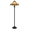 60" Bronze Two Light Traditional Shaped Floor Lamp With Orange and Ivory Abstract Tiffany Glass Empire Shade