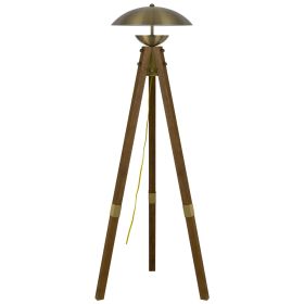 55" Brass Tripod Floor Lamp With Antiqued Brass Dome Shade