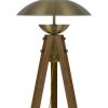 55" Brass Tripod Floor Lamp With Antiqued Brass Dome Shade