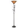 72" Amber Torchiere Floor Lamp With Brown Glass Dome Shade