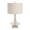 26" Clear Glass LED Table Lamp With Beige Drum Shade