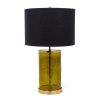 22" Green Glass LED Table Lamp With Black Drum Shade
