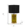 22" Green Glass LED Table Lamp With Black Drum Shade