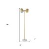 58" Gold and White Two Light Floor Lamp With Brass Bell Shades