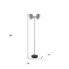 58" Chrome and Black Two Light Floor Lamp With Silver Bell Shade