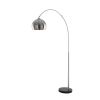 76" Chrome and Black Arched Floor Lamp With Silver Dome Shade