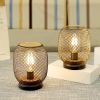 Set of Two 7" Black Metal Lantern Bedside Lamps With Black Lattice Cage Shade
