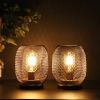 Set of Two 7" Black Metal Lantern Bedside Lamps With Black Lattice Cage Shade