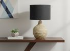 25" Brown Geometric Table Lamp With Black Drum Shade
