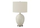 28" White and Silver Ceramic Round Table Lamp With Cream Drum Shade
